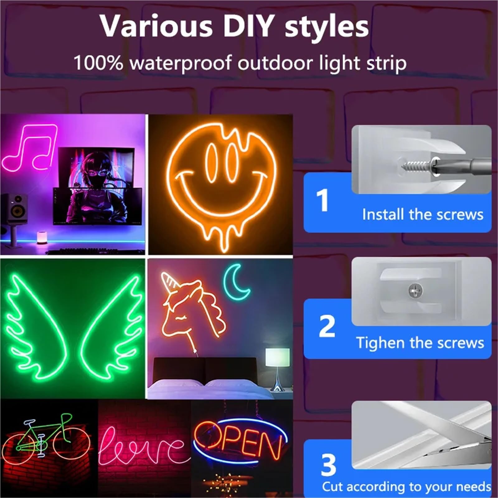 Neon LED Strip Lights 5V 84LEDs/M Silicone Rope Light with Wifi APP Control Music Sync RGB Tape for Room(Tuya wifi control,3m)