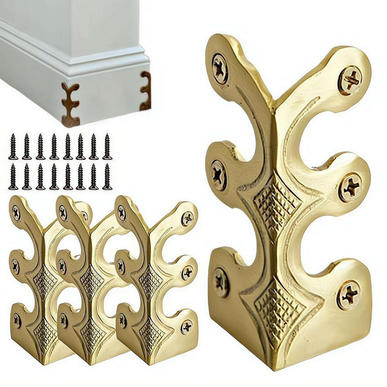4pcs Brass Baseboard Corner Protectors,Vintage Metal Corner Protector,Skirting Board Corners Protectors,TableCorner Edge Cover Safety Bracket,for Skirting Board, Table, Bookshelves & Wall Protection