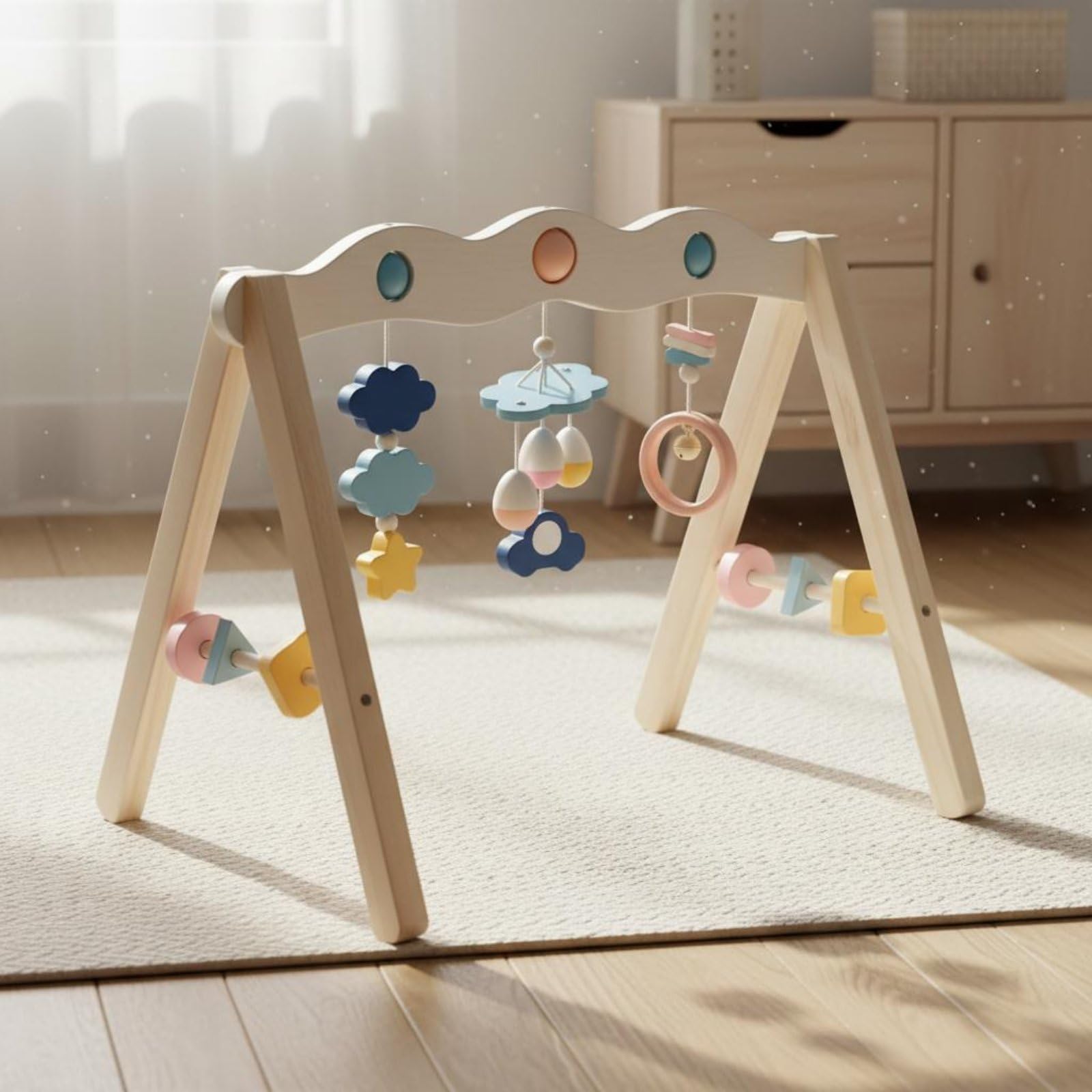 Amagogo Spielbogen Holz Gym Spieltrapez Aktivitätsrahmen Greifspielzeug Motoriktrainer Inspiriert Natürliche für s Spielmatte Zuhause Kita