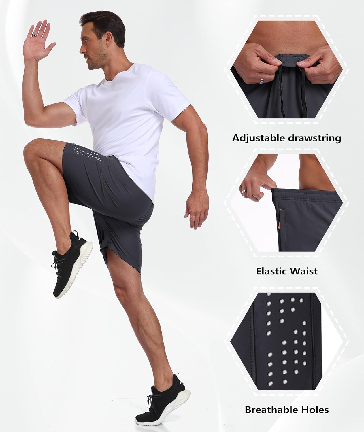 Mens Gym Shorts Quick Dry Athletic Workout Shorts with Zipper Pockets 2 Pack