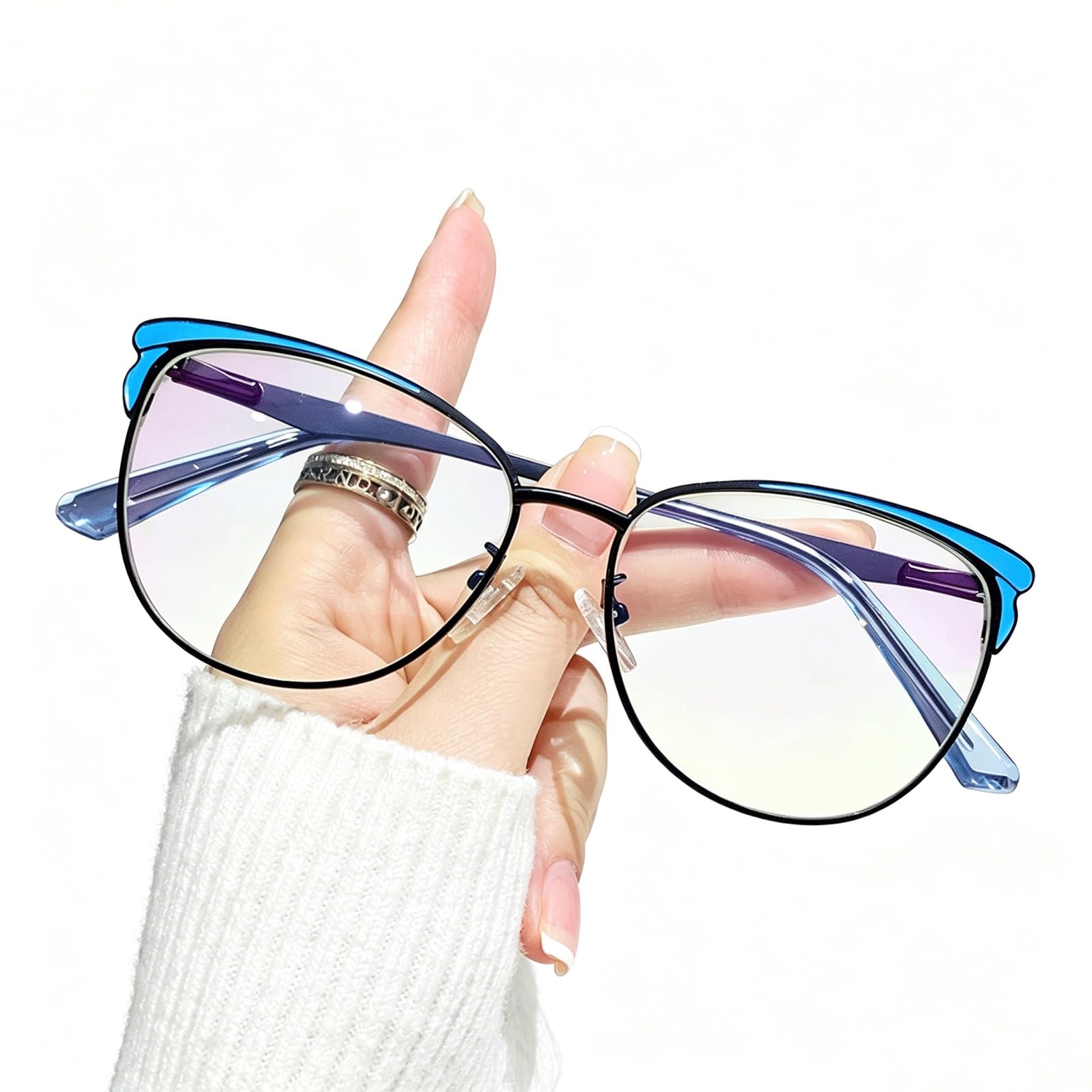 KLJUddGY Blue Light Eyewear Frames Cateye Spectacles for Computer Non Prescription Eyeglasses Reading Glasses Full Rim Blocking Glasses(Blu)