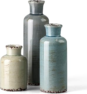 CwlwGO Ceramic Vase Set of 3 Multicolor - Small Flower Vases for Modern Farmhouse Home Decor, Living Room Kitchen Table Centerpieces