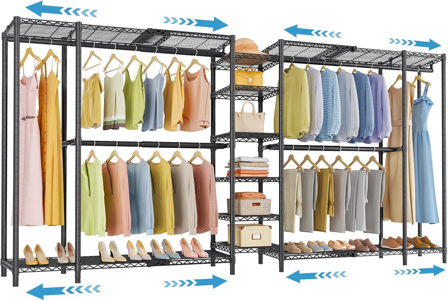 VIPEK X5 Extra Large Expandable Clothes Rack Adjustable from 7’8″ to 10’5″, Reach-in Closet Metal Clothing Racks Walk-in Freestanding Wardrobe Portable Closets, Black