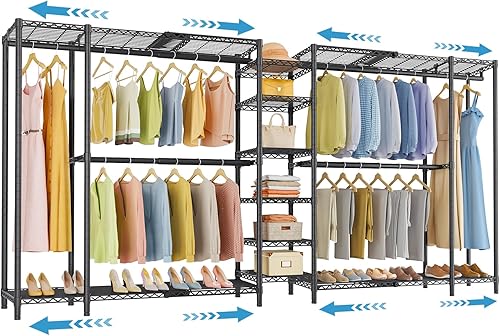 VIPEK X5 Perchero de Ropa Extra Grande Expandible Ajustable de 7'8" a 10'5", Percheros de Ropa de Metal para Closet Reach-in Walk-in, Armario Negro