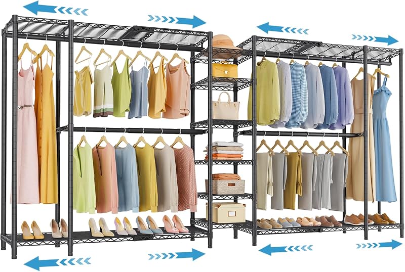 VIPEK X5 Extra Large Expandable Clothes Rack, Closet Organizer System Black | Reach-in Closet Adjustable from 7'8" to 10'5", Metal Heavy Duty Clothing Racks Walk-in Freestanding Wardrobe Portable Closet