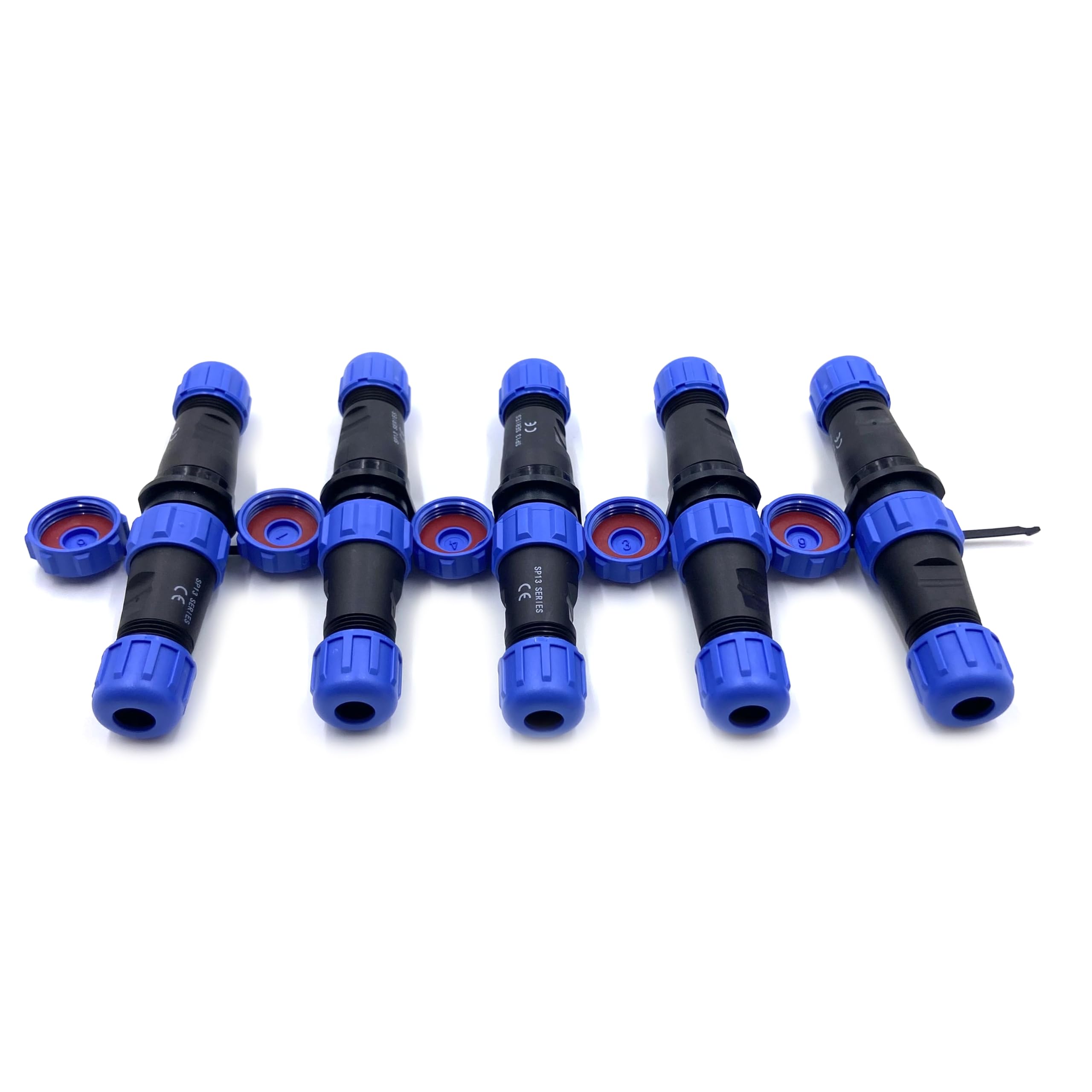 5 conectores de aviación SP13 de 2 pines, IP68 de 2 pines, sin soldadura, conector de aviación impermeable para lámparas exteriores, utiliza 250 V 13 A (cable de 14 AWG engarzado)