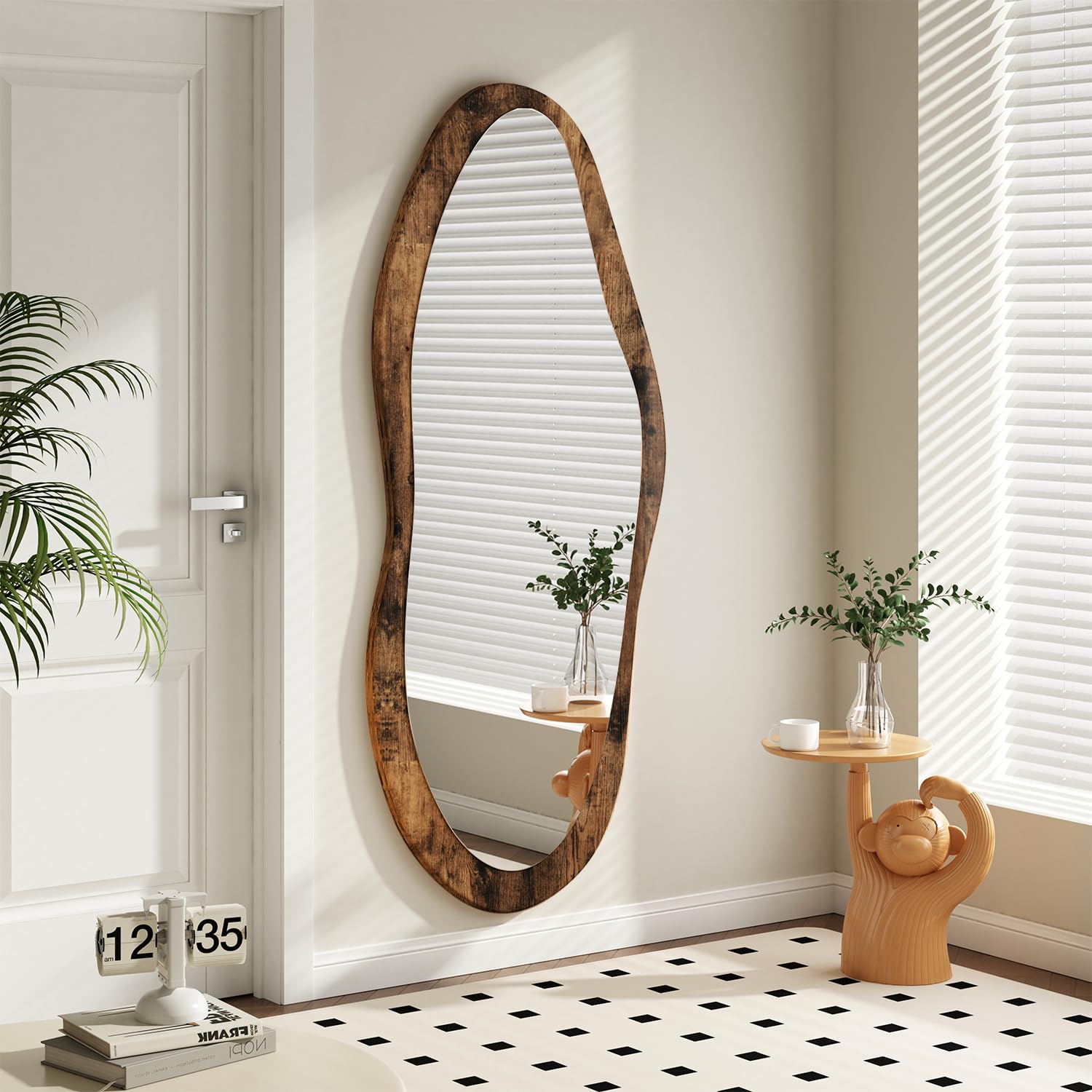 AAZZKANG Large Irregular Wall Mirror with Wood Framed 120x50cm Vintage Full Length Asymmetrical Vanity Mirrors for Bathroom Bedroom Living Room Entryway