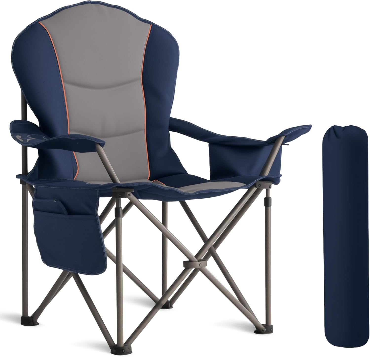 Oversized Camping Chair Heavy Duty 500LB – Portable Folding Chair with Cooler Bag, Cup Holder & Waterproof Phone Case for Adults, Beach, Hiking, Backyard (Blue & Gray)