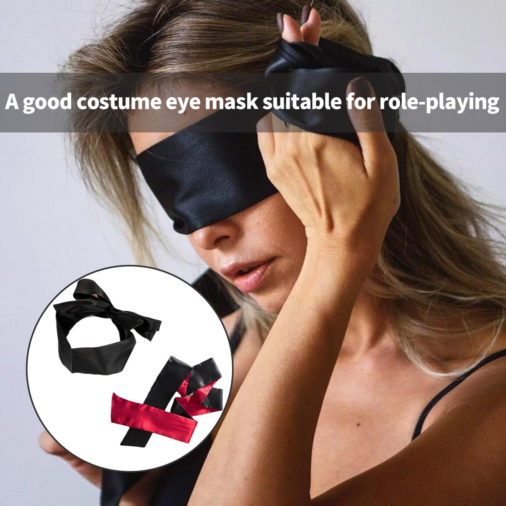 Set di 2 bendaggi per adulti, morbidi e confortevoli, per coppie, regolabili, in raso, per adulti, regalo per San Valentino, viaggi, meditazione (nero rosso)