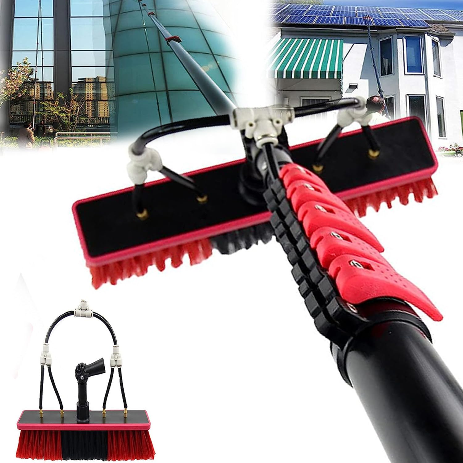 HADECOLL Water Fed Telescopic Window Cleaning Pole,Extendable Window Cleaning Kit,Solar Panel Extendable Extended Extension Hose Fed Squeegee Brush Tool Kit,3.6M/12Ft,Size_Name-7.2M/24Ft