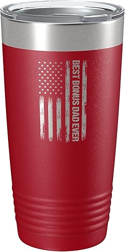 Miniatura 9 de Best Bonus Dad Ever - Vaso térmico de acero inoxidable con bandera estadounidense, vaso con aislamiento de hijastra y padrastro, 20 onzas, color