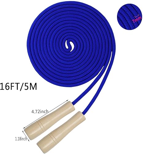 Miniatura 2 de Cuerda de saltar de 16 pies de largo para niños, cuerda de saltar holandesa doble ajustable con mango de madera, cuerda de salto de equipo