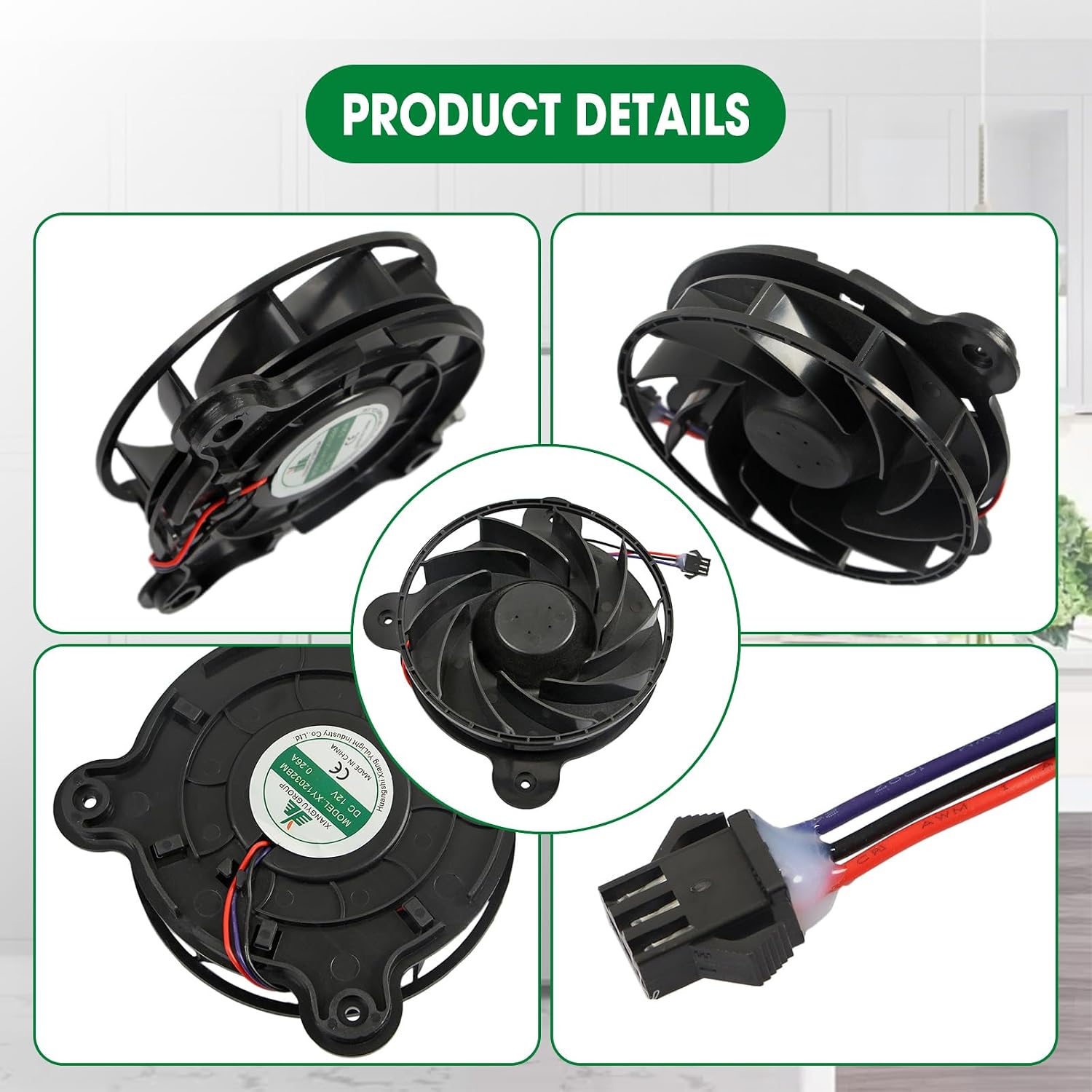 XY12032BM Refrigerator Cooling Fan DC12V 0.26A Refrigerator Freezing Fan XY12032BM Replacement for Galanz Fridge Freezer Silent Exhaust Cooling Size: 120×120×32mm