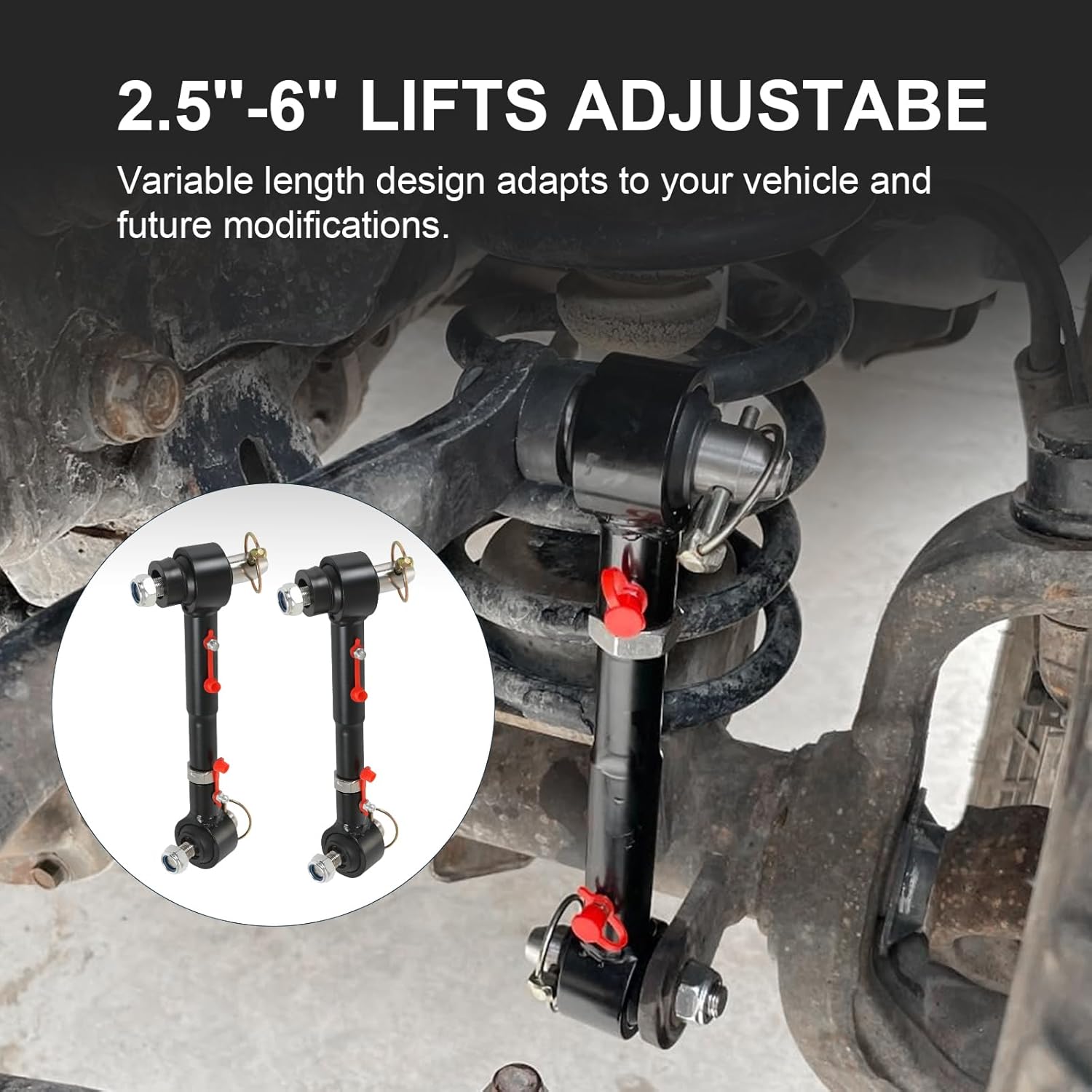 Front Swaybar Quicker Disconnect System with 2.5" - 6" Lift Adjustable Quicker Disconnect Sway Bar Links Compatible with Jeep Wrangler JK JKU 2007-2018 Replace 2034