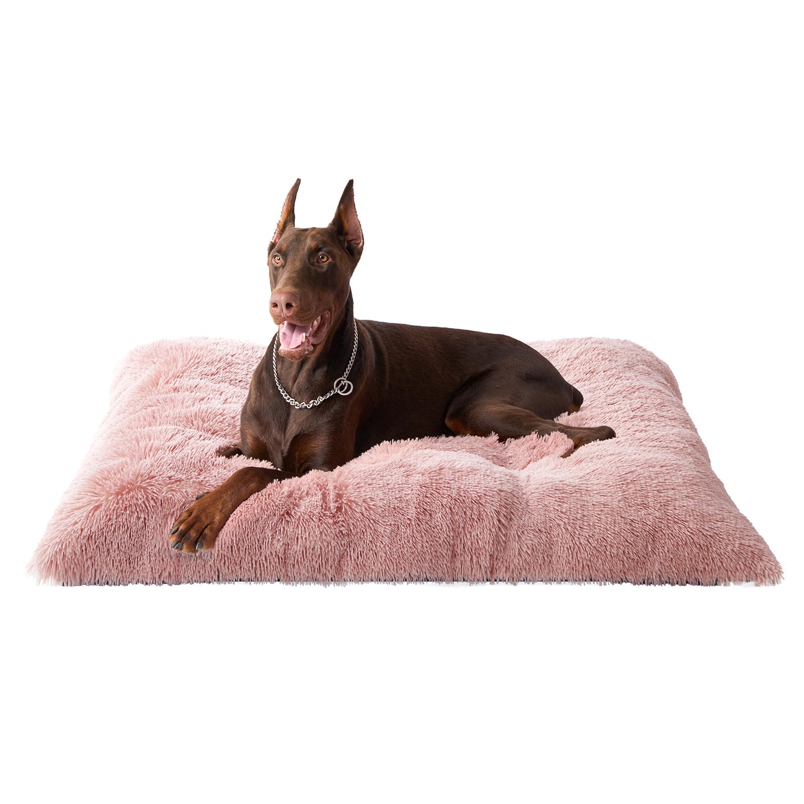 EHEYCIGA Calming Fluffy Dog Crate Bed For Extra Large Dog 112x85x10cm, Pink — image 1