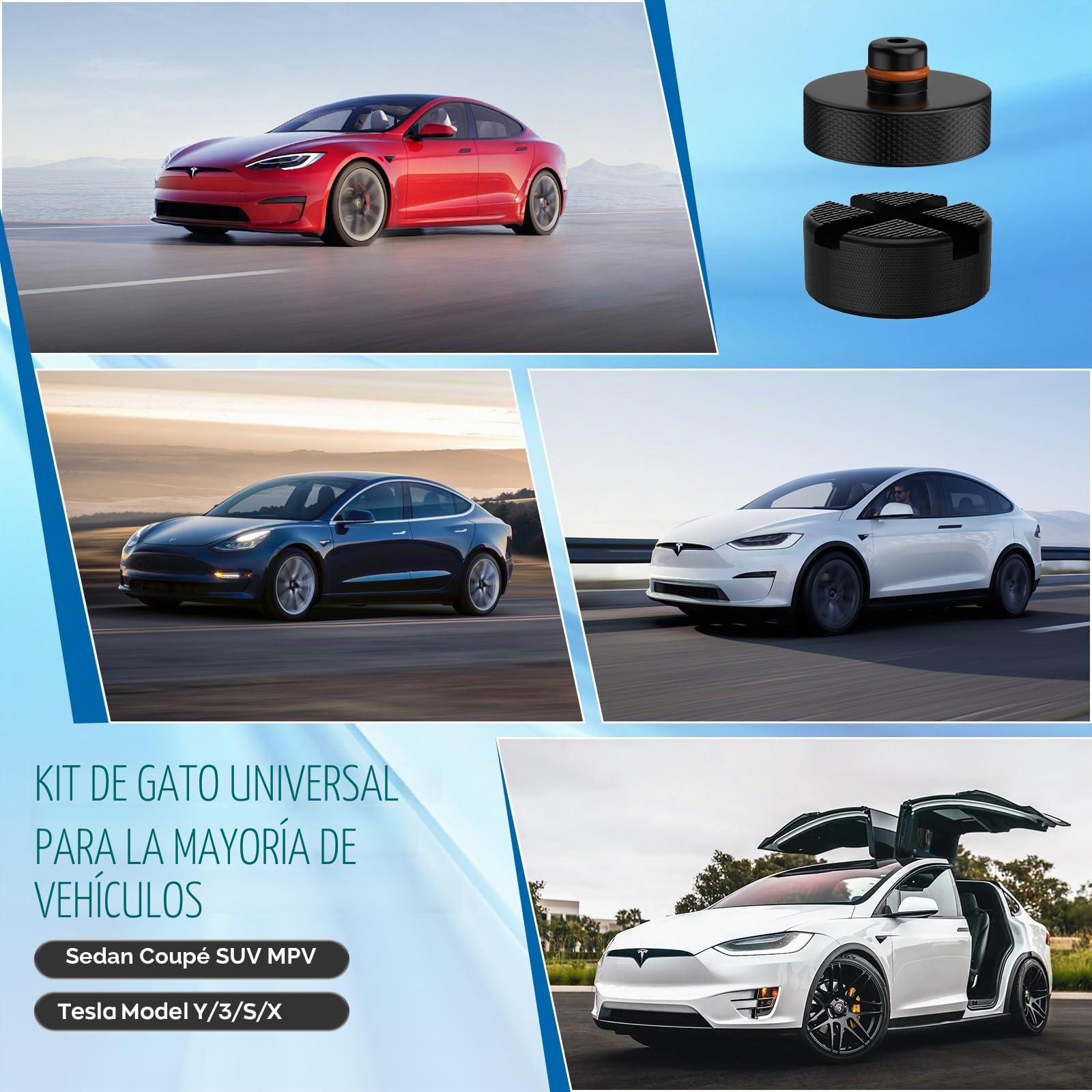 IMAYCC Nuevo Gato para Coche3T/3000kg, Kit de Gato Coche Universal con 2 Piezas Bloque de Goma, Portátil Kit de Emergencia con Llave de Tuercas de Rueda para SUV MPV Tesla
