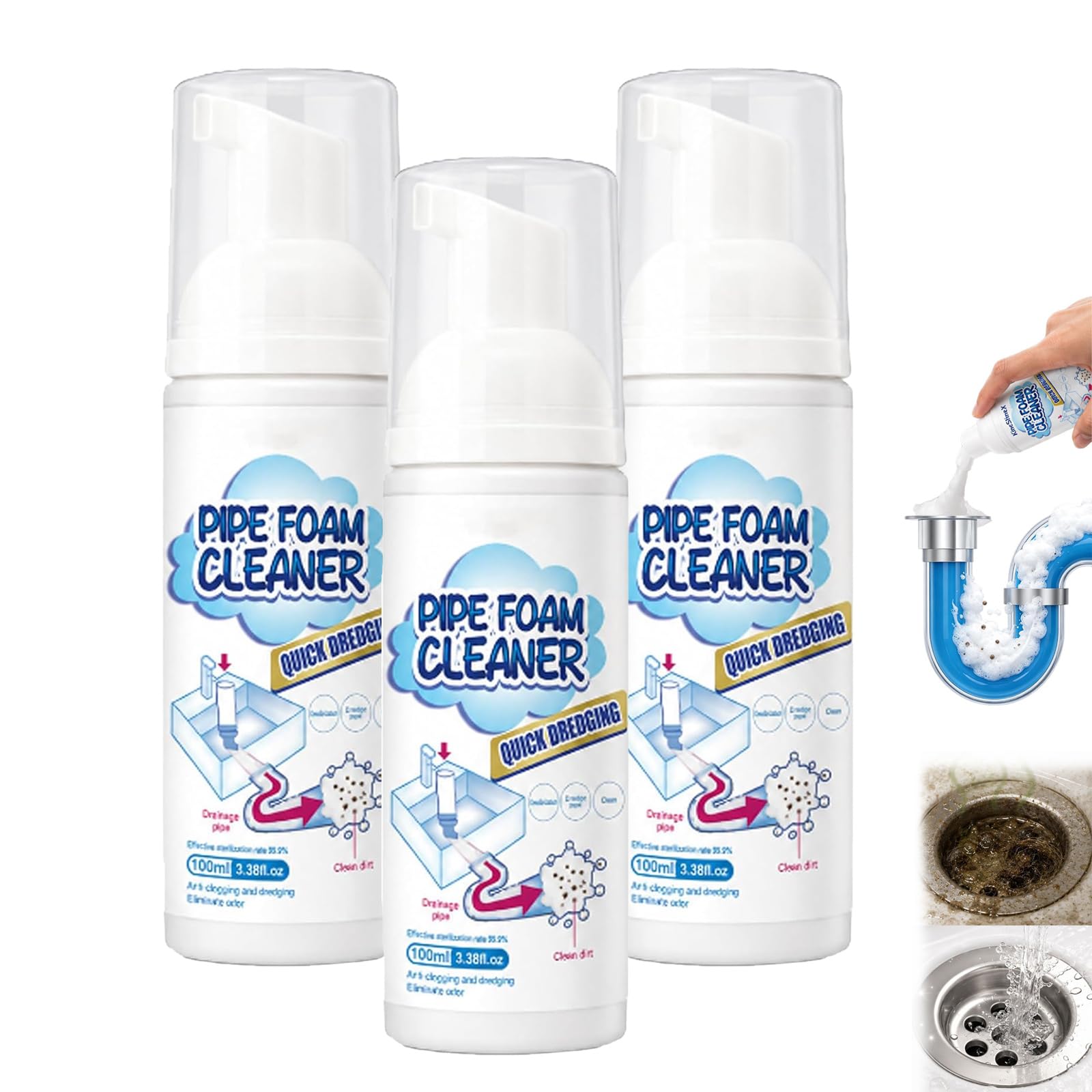Detergente E Deodorante in Schiuma Per Tubi Domestici, 100 Ml (3pcs)