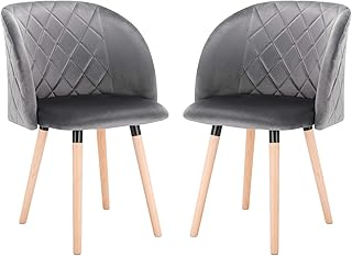 EUGAD Set de 2 Sillas Comedor Vintage Diseño Sillas Nórdicas Moderna de Terciopelo Patas de Madera Silla de Cocina Silla Tulip Gris Oscuro