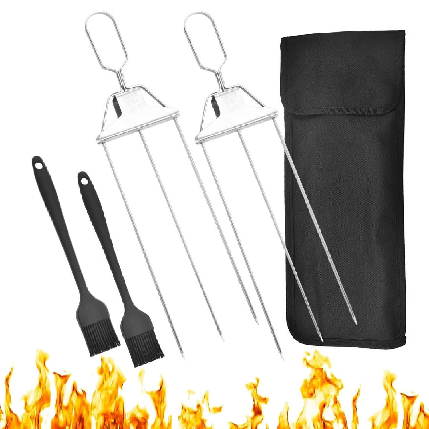 2 Spiedini for Griglia a 3 Vie - Grillsavant, Spiedini for Griglia a 3 Vie, Spiedino for Grigliare a 3 Vie, Spiedini for Griglia in Metallo a 3 Vie da 14,7 Pollici, Spiedini for Kabob in Metallo in Ac