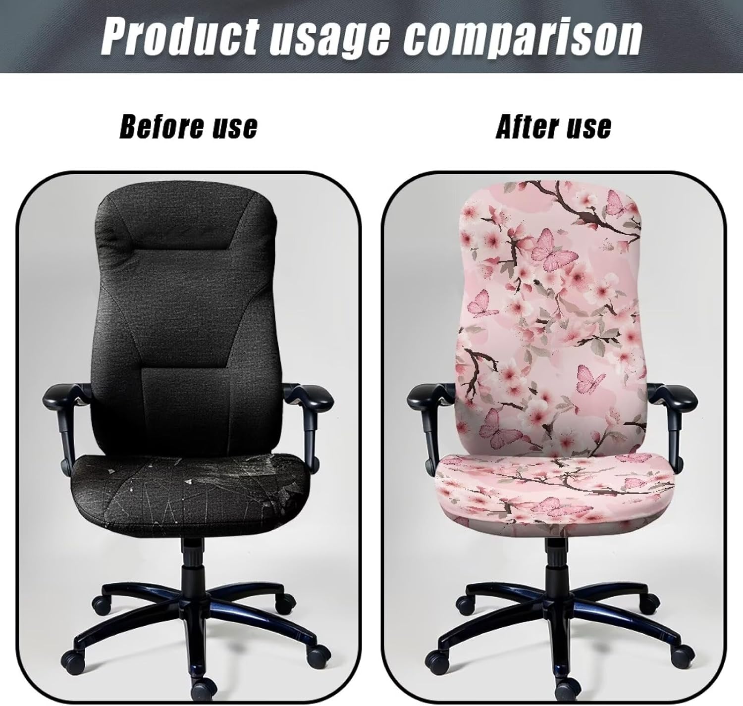 Talayituse Butterfly Cherry Blossom Print Stretch Computer Office Chair Cover Universal Rotating Chair Desk Chair Cover High Back Chair Slipcover for Desk Computer Chair, L