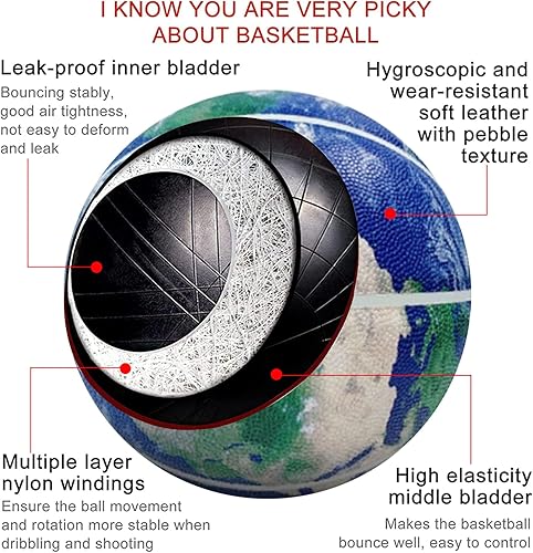 Miniatura 2 de Balón de baloncesto colorido, diseño de estrella de la tierra, piel suave, absorbente de humedad y resistente al desgaste, adecuado para interiores