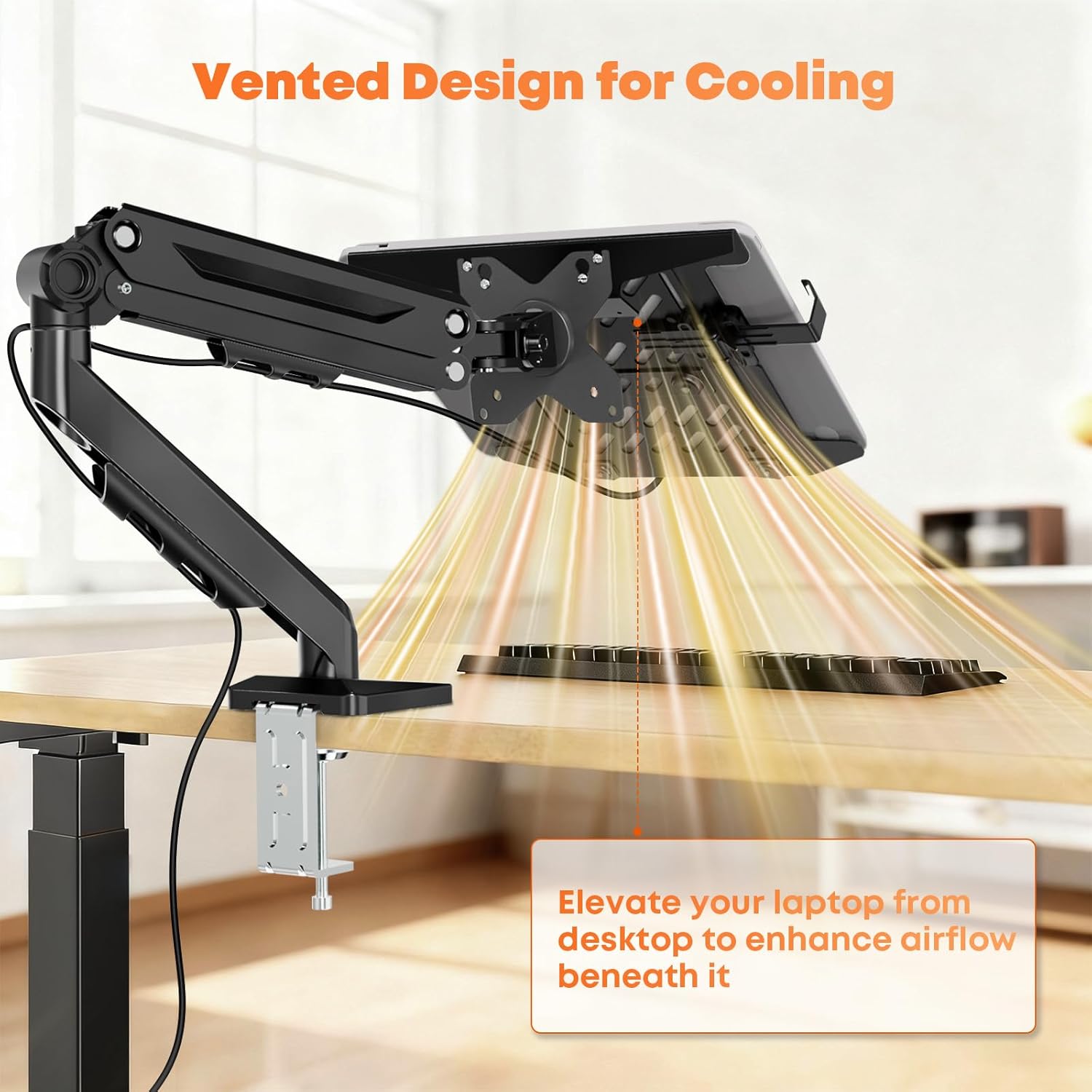 PUTORSEN Laptop Arm Mount Desk - Fits Max 18" Notebook and 40" Computer Screen, 2-in-1 Monitor Mount with Adjustable Laptop Tray, Hold Up to 26.5lbs