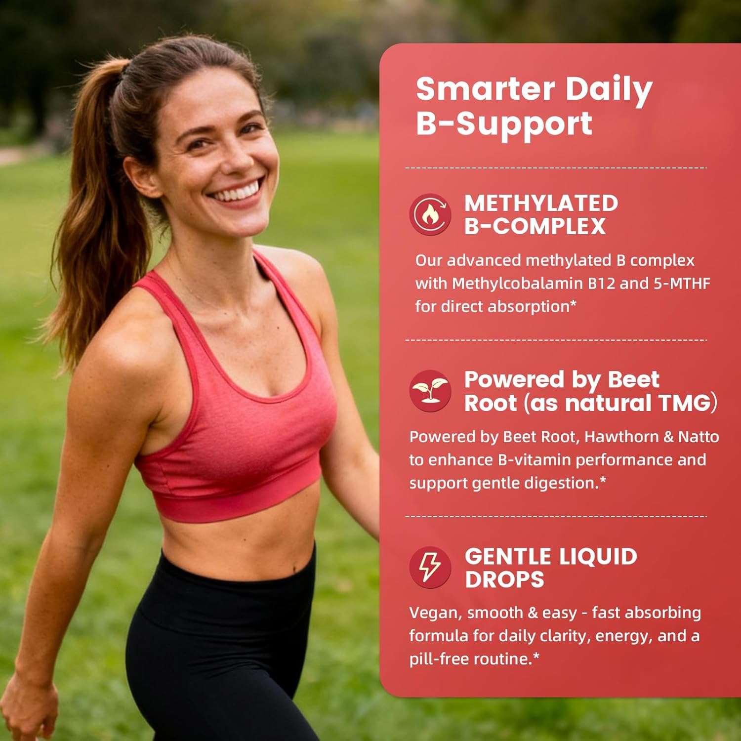 Methylated B Complex - 5000 mcg Methylcobalamin B12 & 5-MTHF Folate 1000 mcg - Vitamin B Complex Liquid Drops with B3, B6, Beetroot, Hawthorn - Energy, Focus, Heart & Brain, Sugar-Free, 2 Fl Oz - Image 2