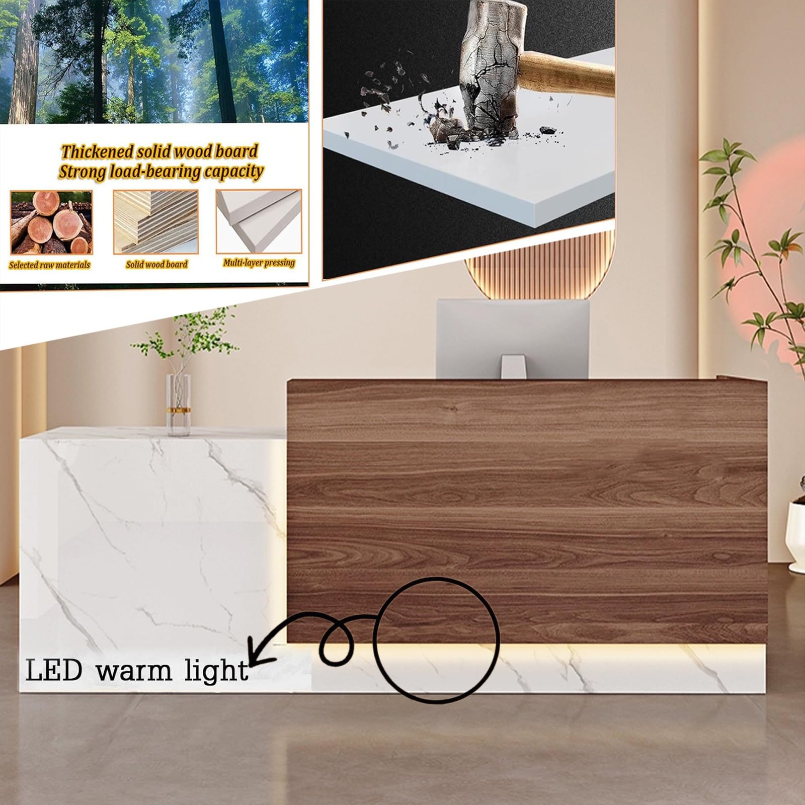 Nowoczesne biurko recepcyjne LED z zamykaną szufladą, stylowy stolik z przodu do biura, kawiarni, salonu, uniwersalny zaczep powitalny (A12 dł. 55 cm)