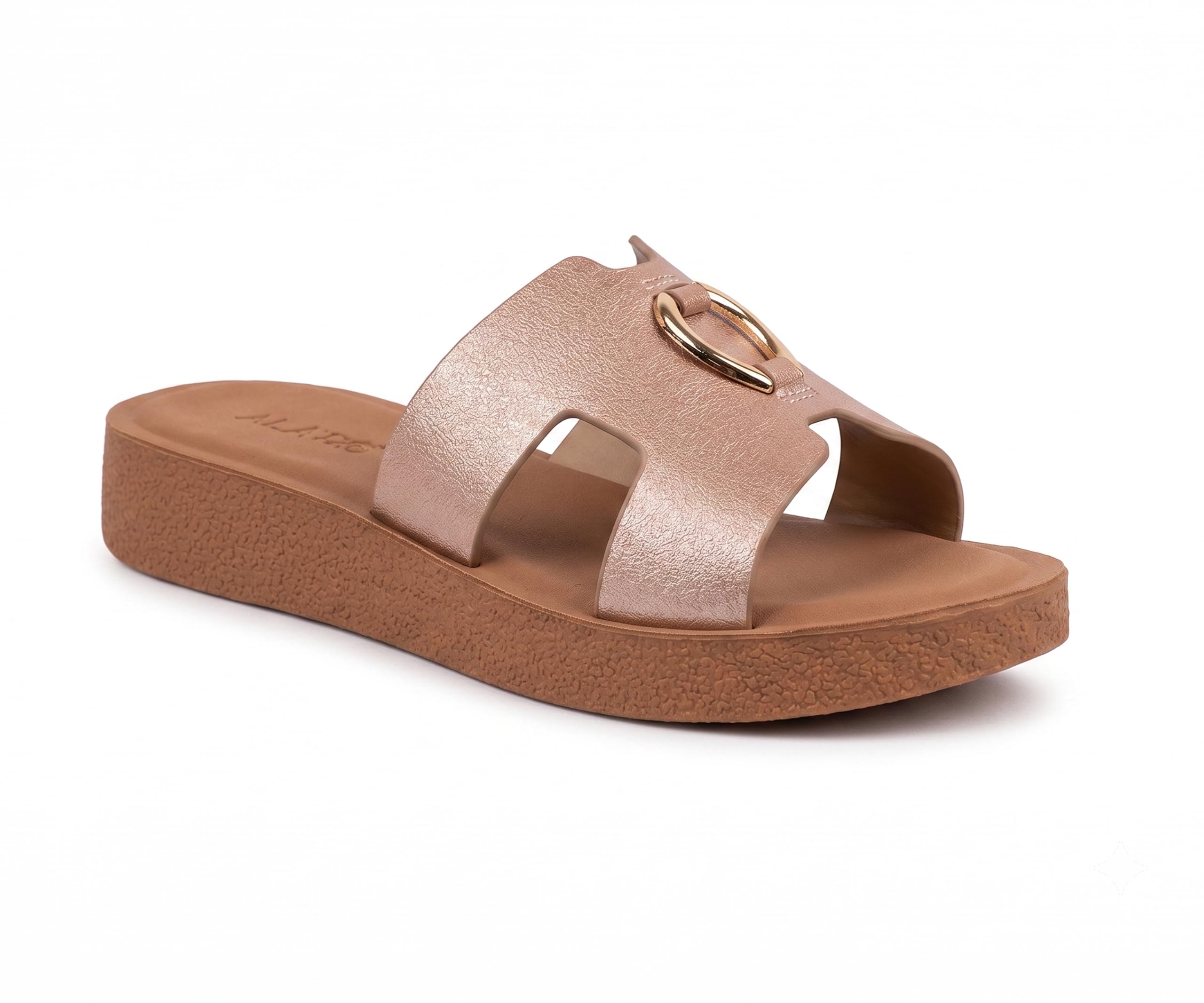 Aeroblu Stylish Slide Sandals for Women| Metallic Accent Slip-On Flats | Soft Footbed | Lightweight Daily Wear Slippers-image-8