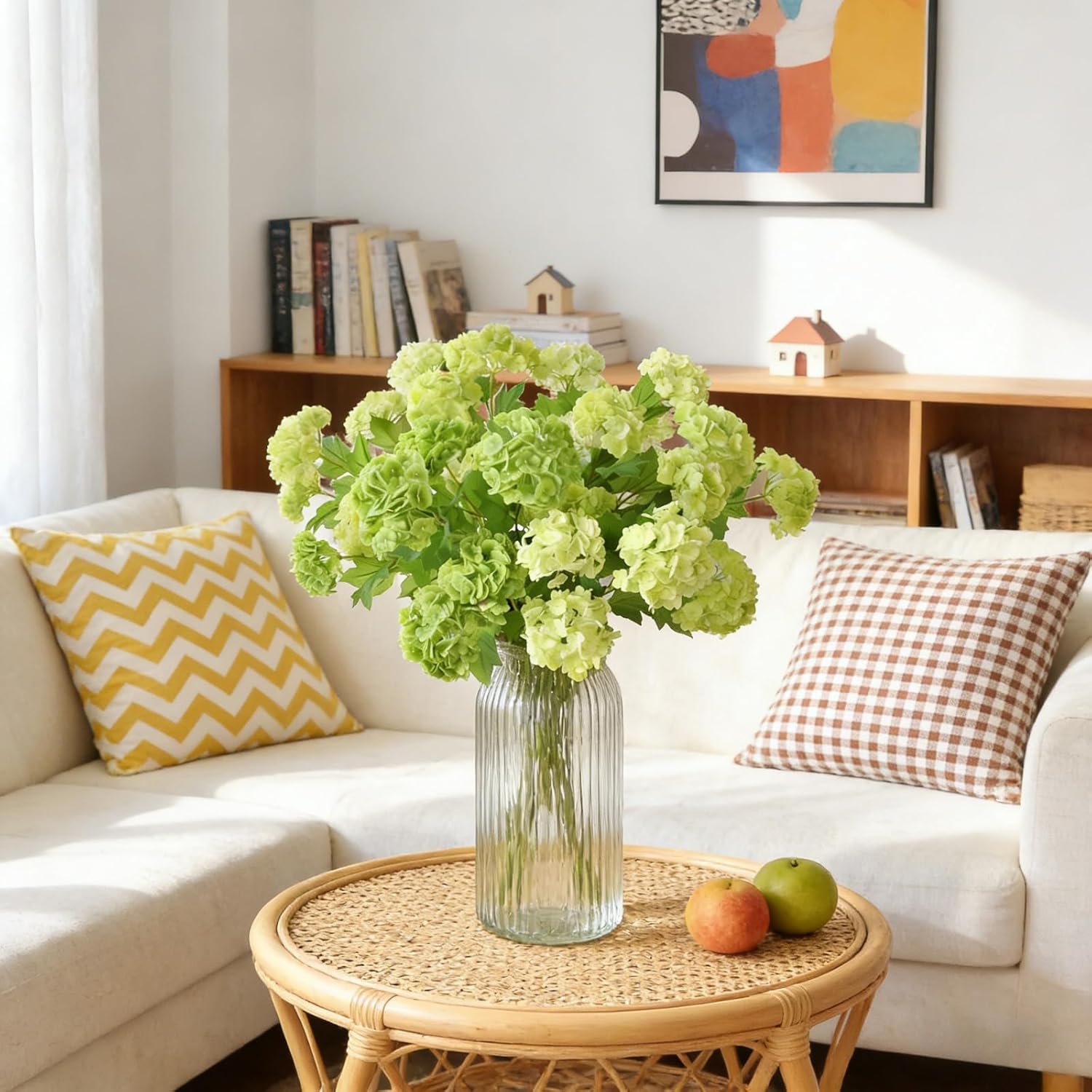 ASTRYAS 6 Pcs 26.8'' Faux Snowball Viburnum Hydrangea Flowers Green Long Stem Real Touch Hydrangea Christmas Flower for Home Decoration Table Centerpieces Floral Arrangements