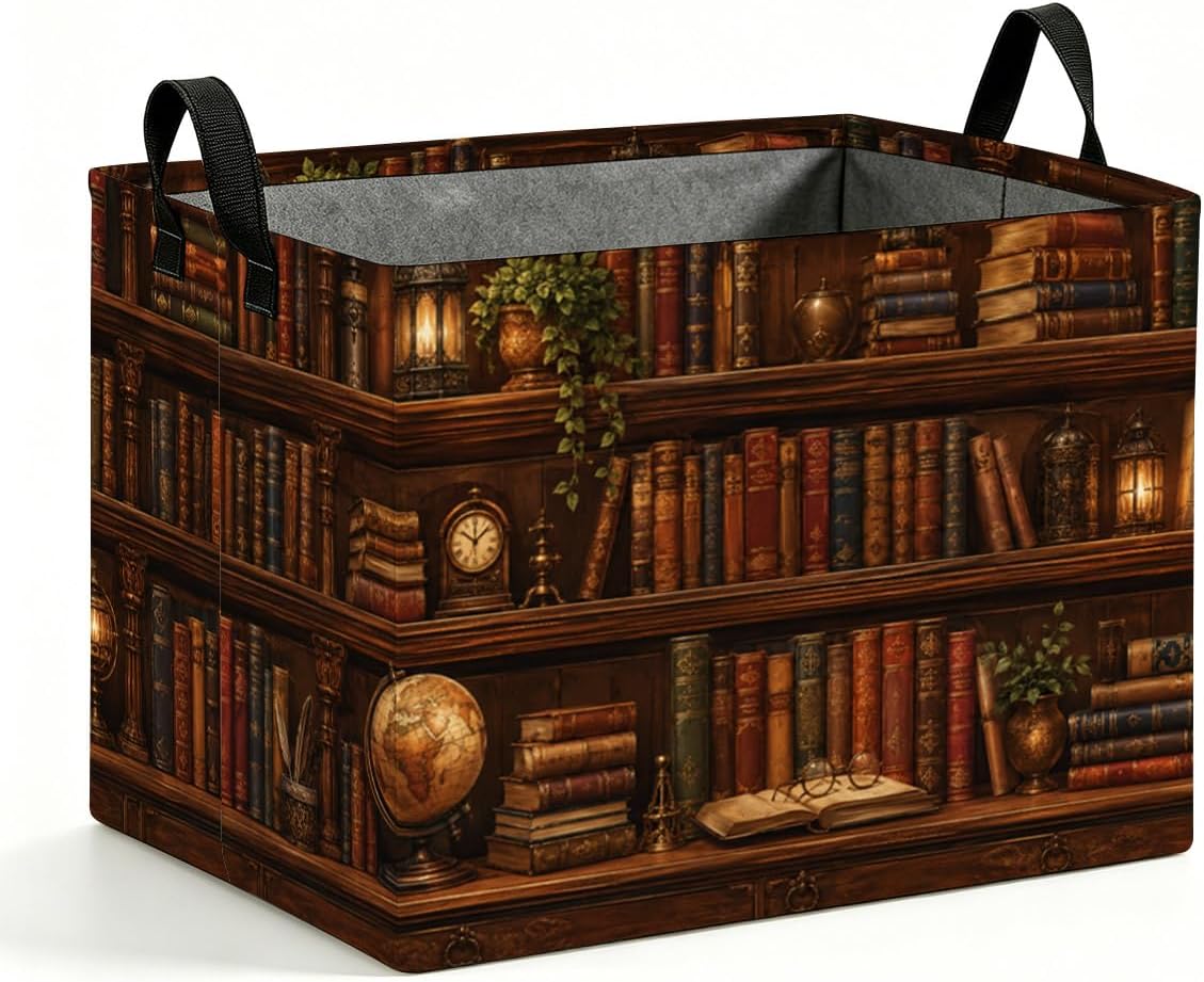 Vintage Library Storage Basket 56L, Laundry Hamper Gift Organizer | Storage Basket for organizing clothes, toys, blankets and daily items, keeping rooms neat with stylish home decor.