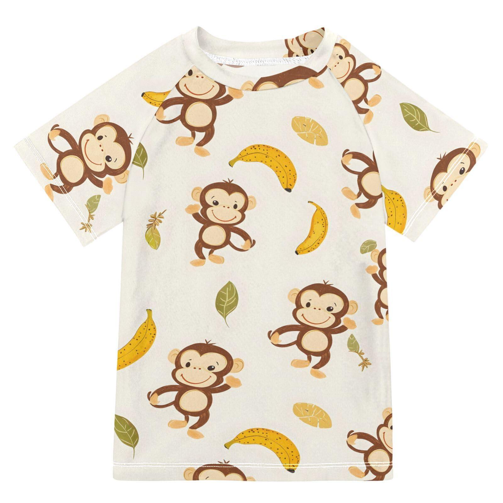 ALAZA Kids Rash Guard Boys Toddler Swim Shirts Short Sleeve Monkeys Bananas Print UPF 50+ 3T