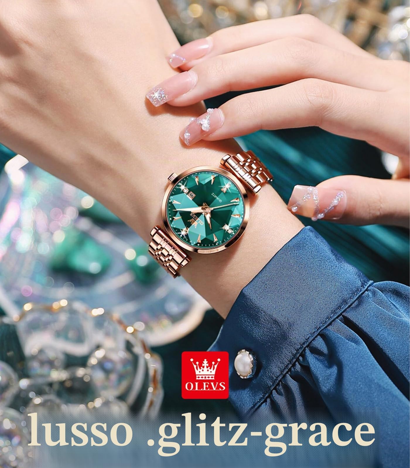 OLEVS Orologi Donna Quarzo Giapponese Oro Rosa Cristallo In Acciaio Inox Moda Donna Orologio da Polso Impermeabile Di Lusso,Elegante Calendario Simulato Orologio Al Quarzo