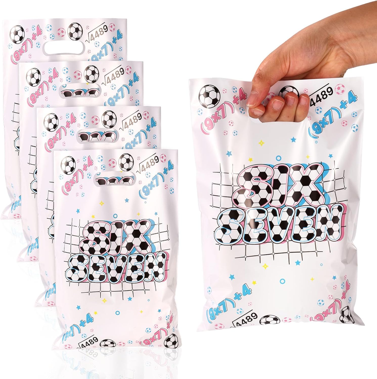 Fukaisu 50pcs 67 Soccer Gift Bags, Portable Double-Sided Printing 67 Soccer Goodie Bags Funny Sports Theme Party Favors Suitable for Kids Adults Birthday Party Supplies