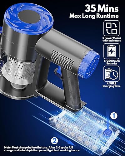 Miniatura 3 de Aspiradora inalámbrica, aspiradora de succión eléctrica con batería de 2200 mAh, 8 en 1, ligera, autosuficiente, 35 minutos de tiempo de ejecución