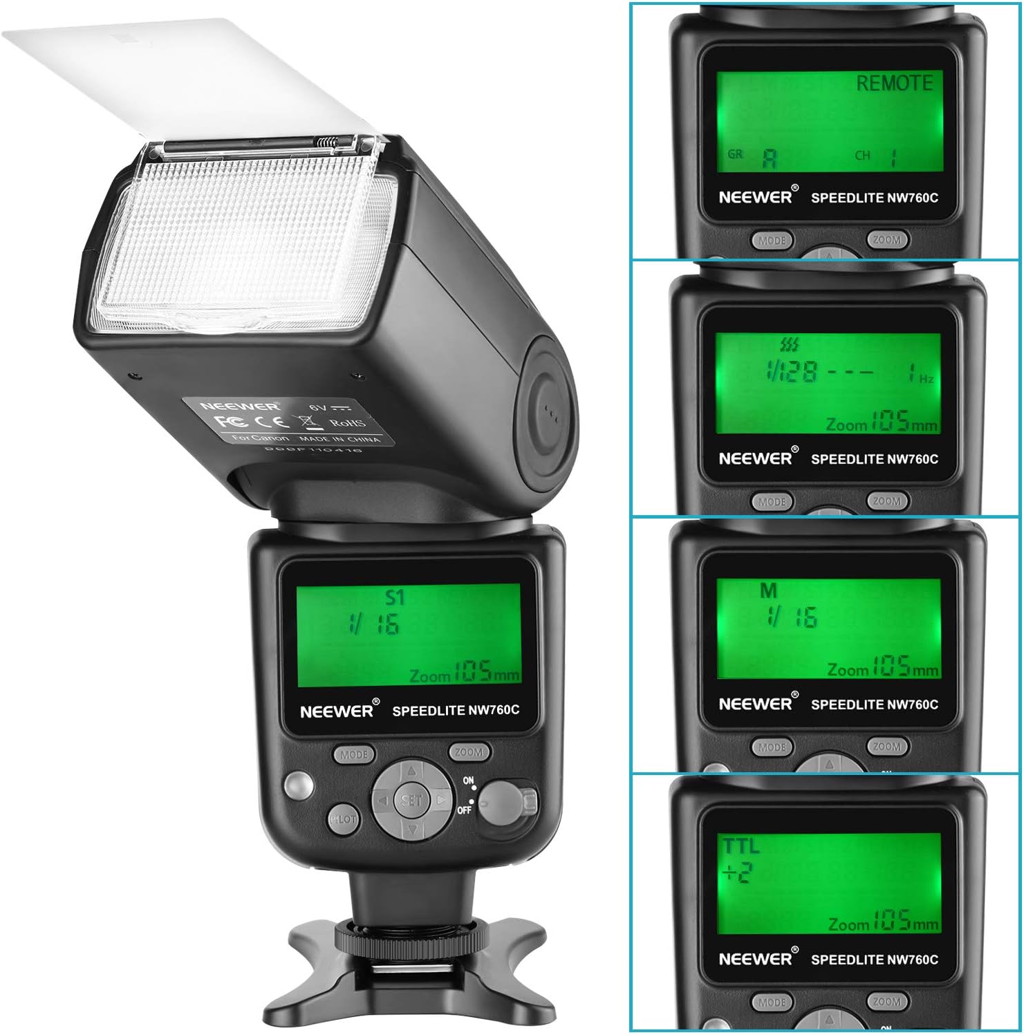 Neewer NW760 Remote TTL Flash Speedlite with LCD Display for Canon 7D Mark II, 5D Mark II III IV III IV 1300D 1200D 1100D 750D 700D 650D 600D 550D 500D 100D 80D 70D 60D and Other Canon DSLR Cameras