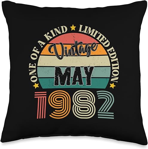 42 Year Old Vintage May 1982 42nd Birthday Retro Throw Pillow, 16x16, Multicolor