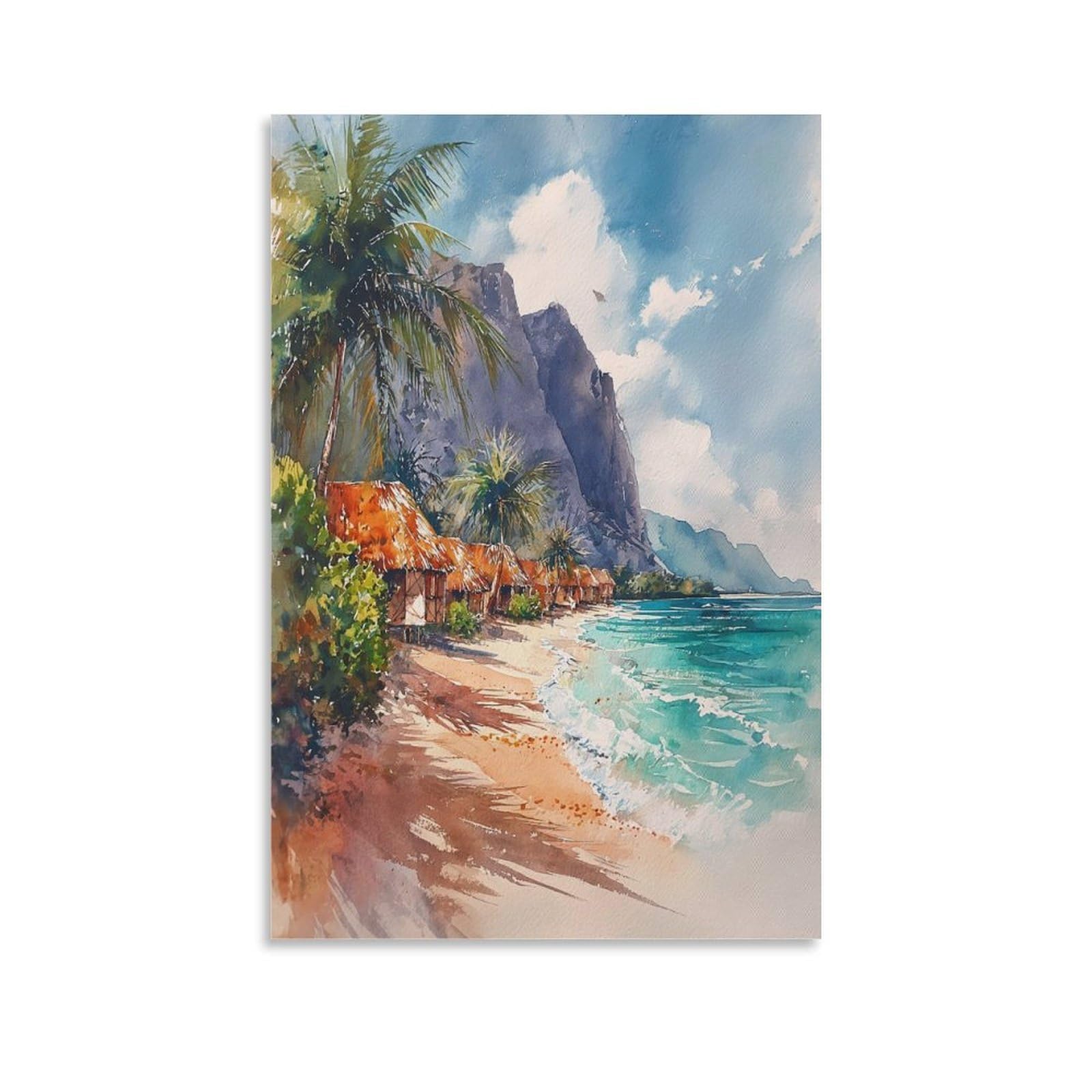 XWYMXZ Cancun Watercolor Painting Mexico Coast Travel Poster Tree 24x36inch(60x90cm) Vintage Watercolor Canvas Art