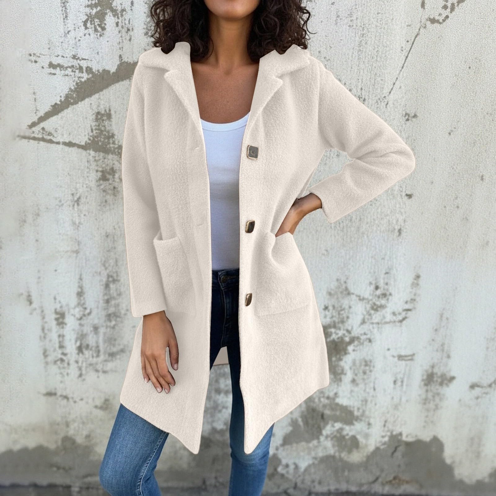 Giacca Donna Invernale Trench Lungo con Petto a Cappotto, Taglie Forti, con Revers e Tasche, per Abbigliamento Casual Autunnale e Invernale Università