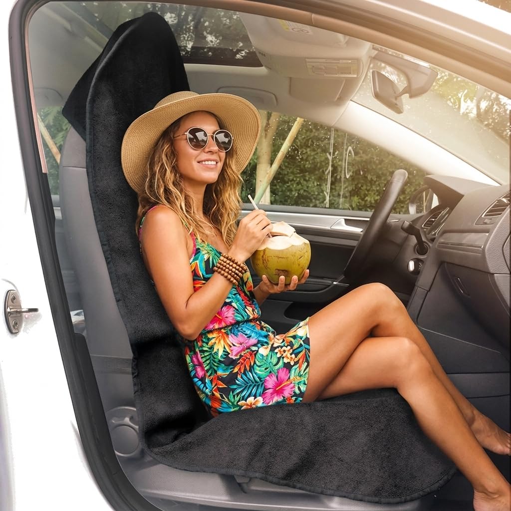 Autositzbezug für Vordersitze, für Fitnessstudio, Laufen, Schwimmen, Strand und Wandern, wasserdicht, Schweißtuch, Sitzbezüge für Autos, SUVs, LKWs (Schwarz, 2 Stück)