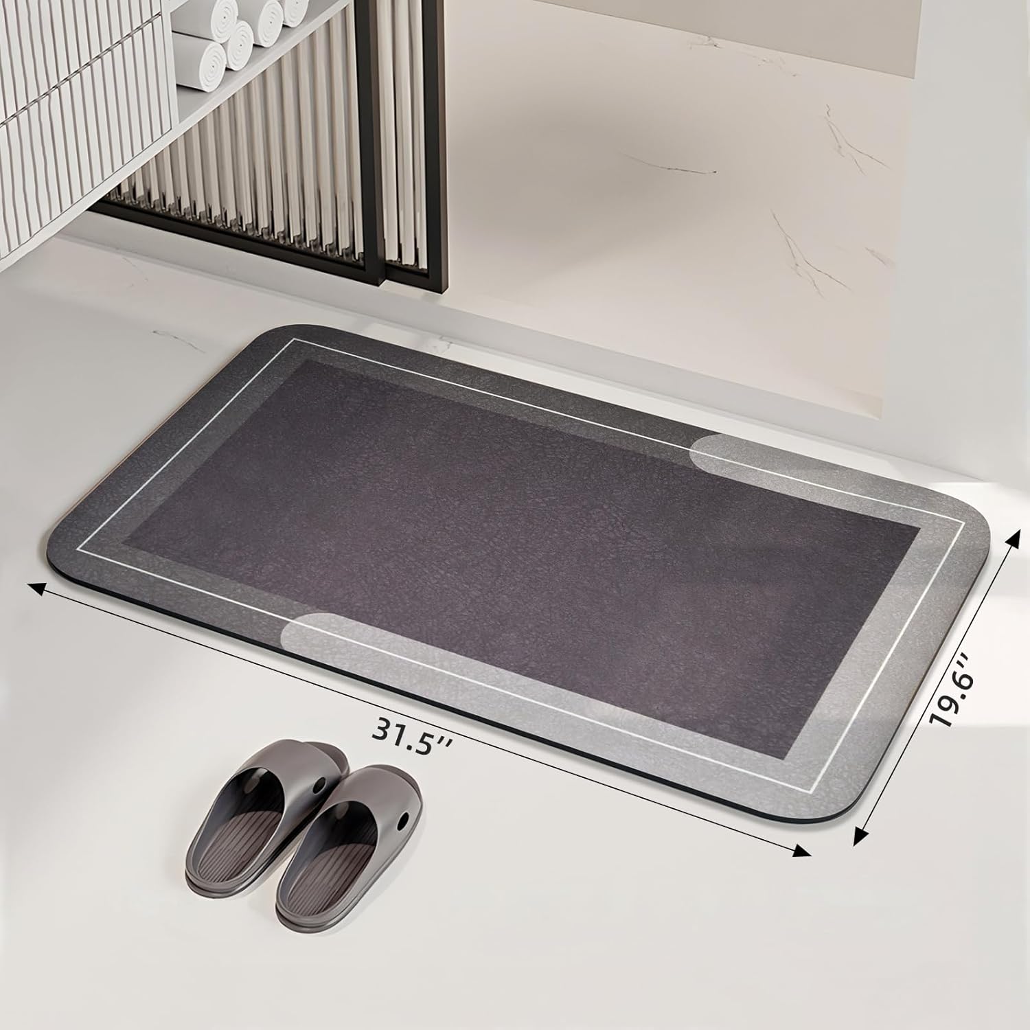 Bath Mat Rug, Rubber Non Slip Bath Mat Super Absorbent Quick Dry Bathroom Floor Mat Thin Bath Mats for Bathroom Fits Under the Door, Shower Rug for in Front of Bathtub Shower, Brown,19.6"x31.5"