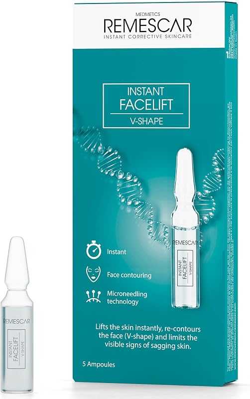 Remescar Sérum Estiramiento Facial Instantáneo 5 Ampollas - Reducción de Arrugas y Flacidez - Reafirma y Contornea la Cara - Resultados Rápidos - Refuerza el Colágeno Facial y Rejuvenece la Piel