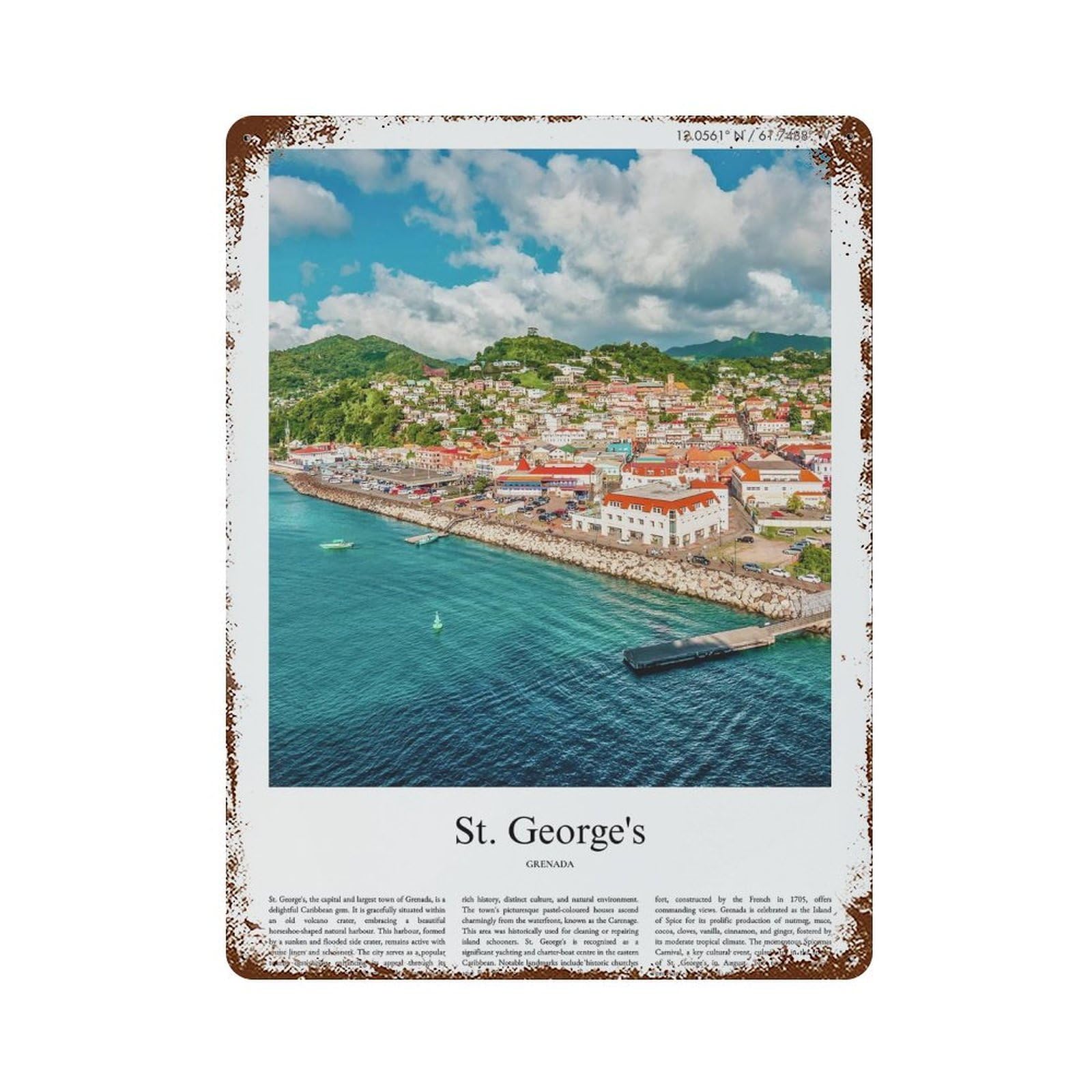 xiaoxiaoshen St. George's Grenada City Scenery Wall Decor Art Metal Tin Poster Modern Home Decor Art Home Bar Shop Decorations Vintage Sign 40x30cm