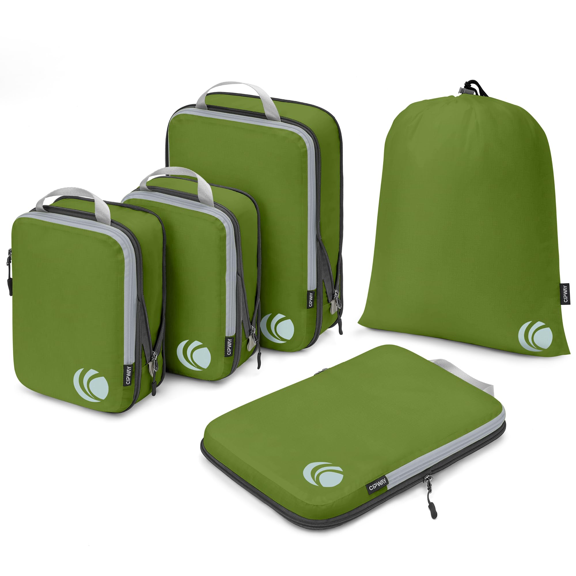 Cipway Green Travel Compression Cubes Set, Expandable Packing Cubes Organizers For Suitcase, Backpack & Carry-On Luggage Ultralight Compression Bags (5 Set, )