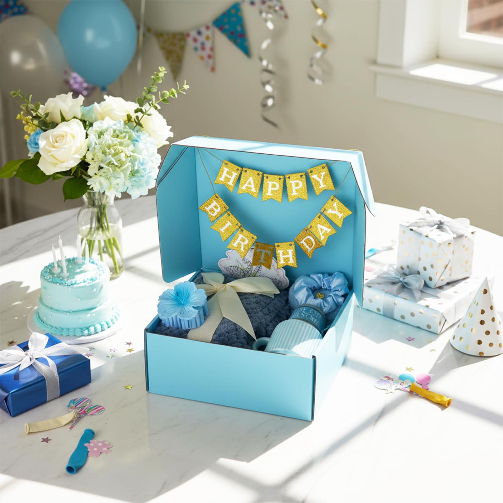 Zopeal Birthday Gifts Baskets for Women with Custom Banner, Gifts Relaxing Spa Package Thank You Box for Her Mom Sister Friend Wife Teacher Coworker(Blue)