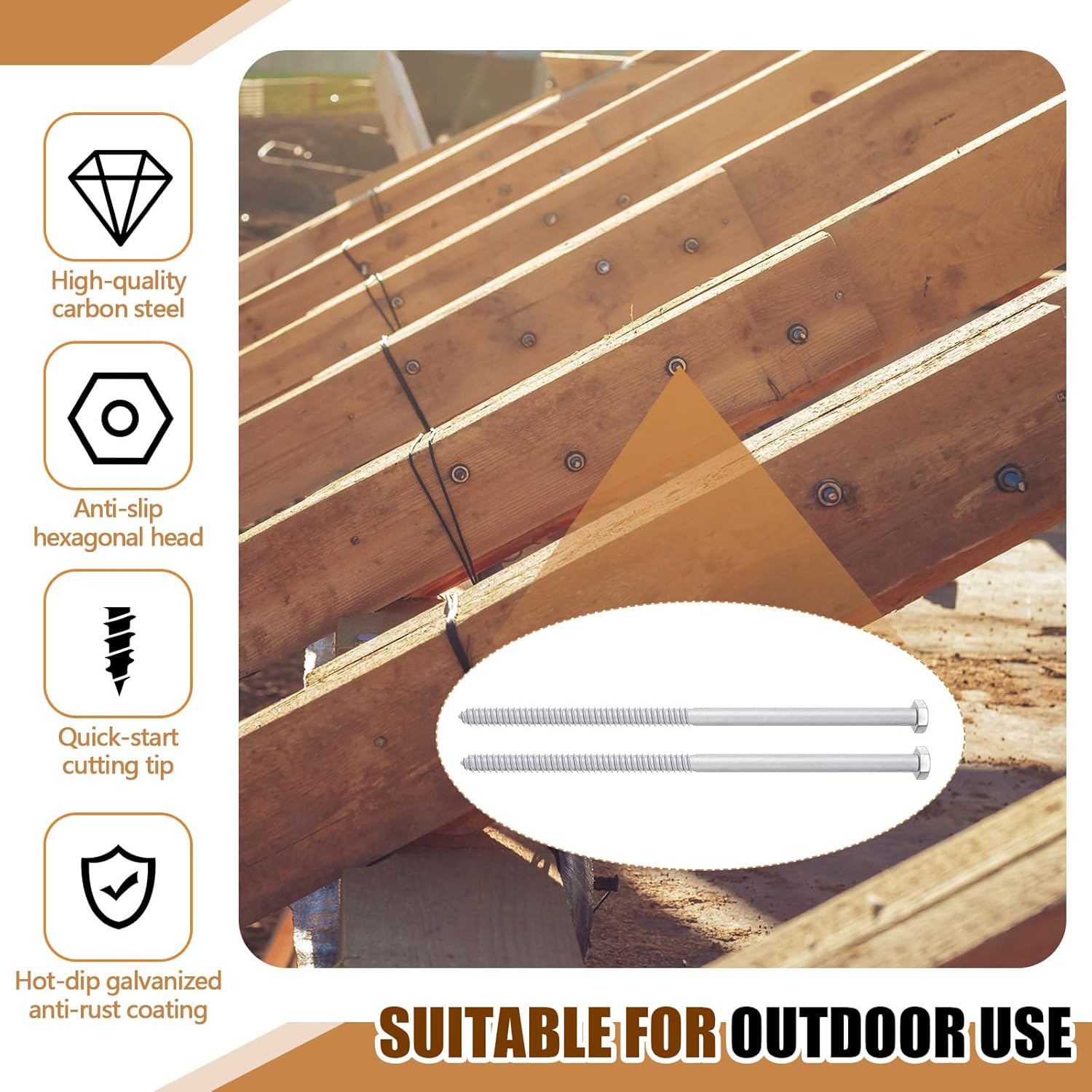 20 Pcs 1/2-inch x 16 Inch Hex Lag Screws, Hot Dip Galvanized, Heavy-Duty Lag Bolts Screws for Wood to Wood Joints, Masonry, Deck Framing, Retaining Walls