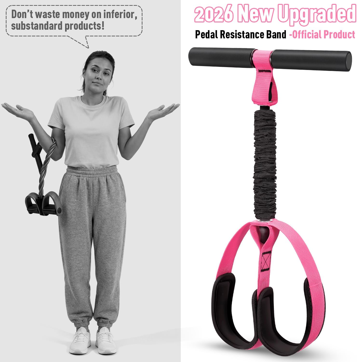 Upgraded Durable Pedal Resistance Band with Handle, Thickened Latex Tubes and Soft Foam Fabric Foot Pedal, Sit Up Exercise Equipment for Abdomen, Waist, Arm, Core/ABS, Leg, Physical Therapy