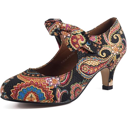 LIURUIJIA Women's Bow Heels Mary Jane Kitten Heel Pumps Round Toe Low Heels Ankle Strap Wedding Evening Party Dress Shoes