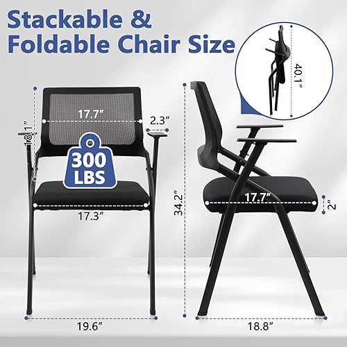 Miniatura 3 de CLATINA Sillas de oficina apilables y plegables con soporte lumbar ergonómico y cojín de asiento grueso, silla de recepción de tela de malla
