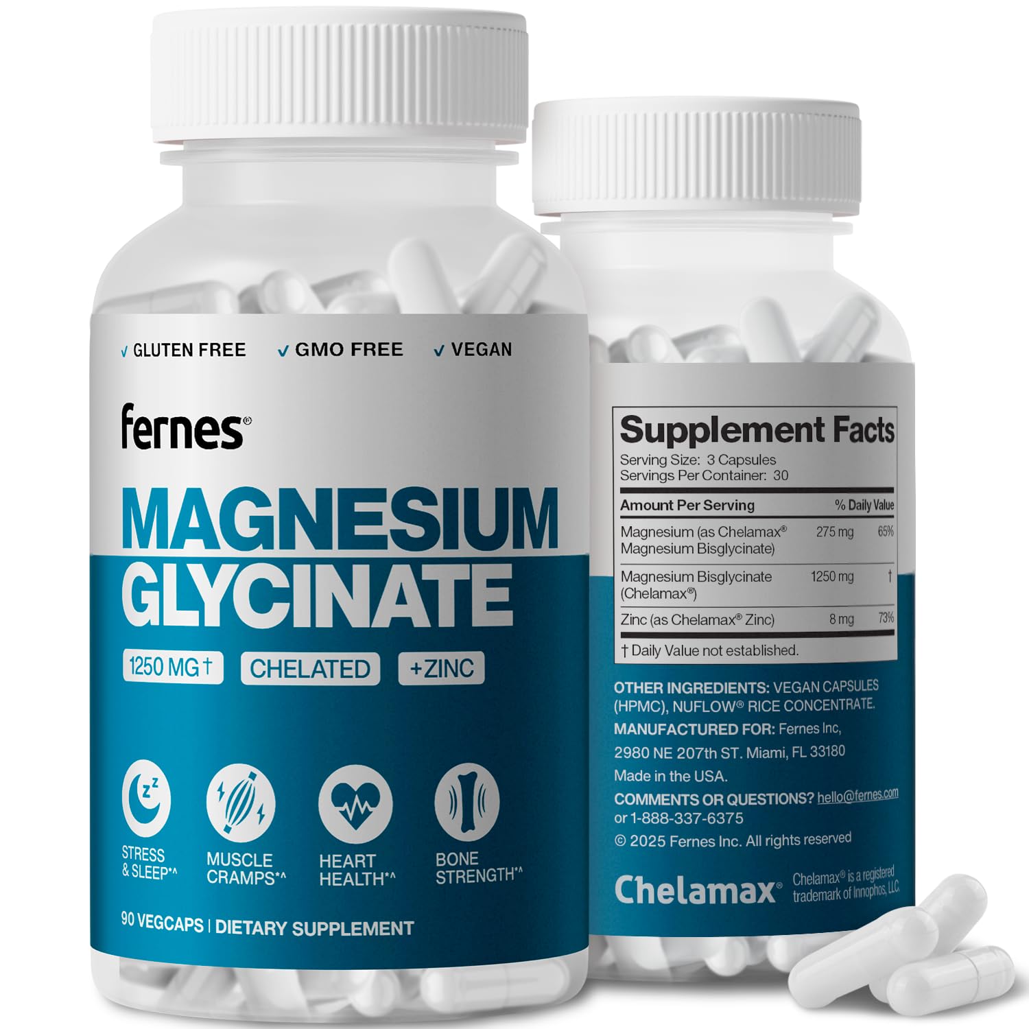 Magnesium Glycinate with Zinc - 275mg Elemental Magnesium + 8mg Zinc for Active Adults, Athletes & Anyone Under Stress Who Need Better Sleep, Muscle Recovery and Immune Support, 90 Capsules